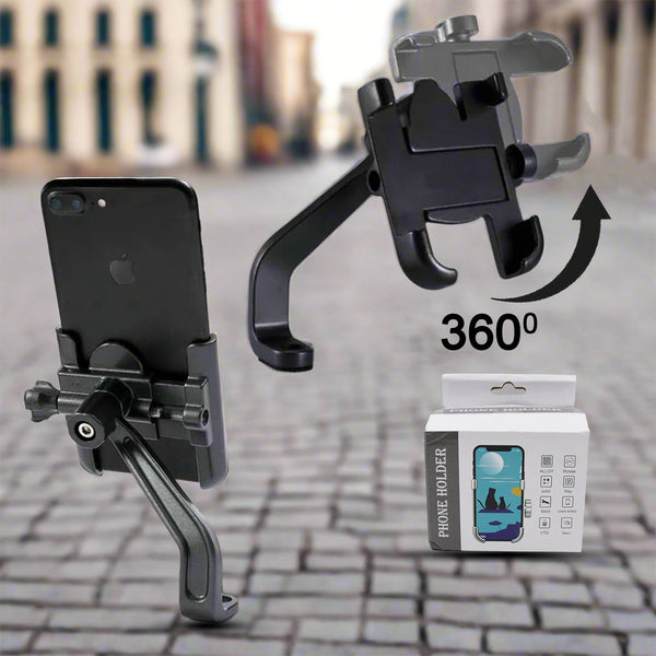 Full Metal Body Bike & Scooty 360 Degree Rotating Mobile Holder Stand for Bicycle, Motorcycle, Scooty for Maps and GPS Navigation Fits All Smartphones (1 Pc)