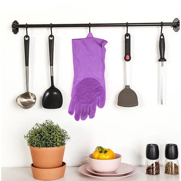 Silicone scrubber glove for dishwashing, left-handed