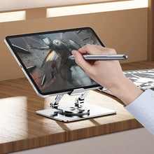 Versatile rotating tablet stand, ideal for ergonomic use on desks.