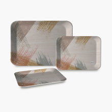 Set of three serving trays in multicolour, available in small, medium, and large sizes.