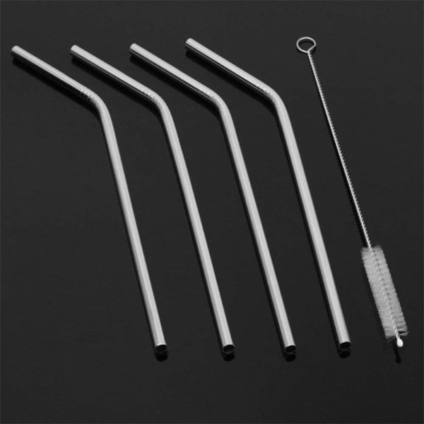 Reusable Stainless Steel Drinking Straws Bent (4 Bent Straws, 1 Brush)