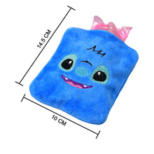 Hot water bag with blue stitch cover for pain relief and warming