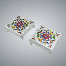 2 Pc Meenakari Wooden Chowki & Bajot Set: For Home & Office Puja (Multicolor)