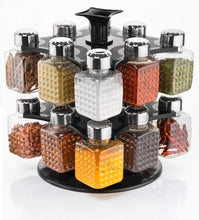 16-bottle revolving spice rack with square containers